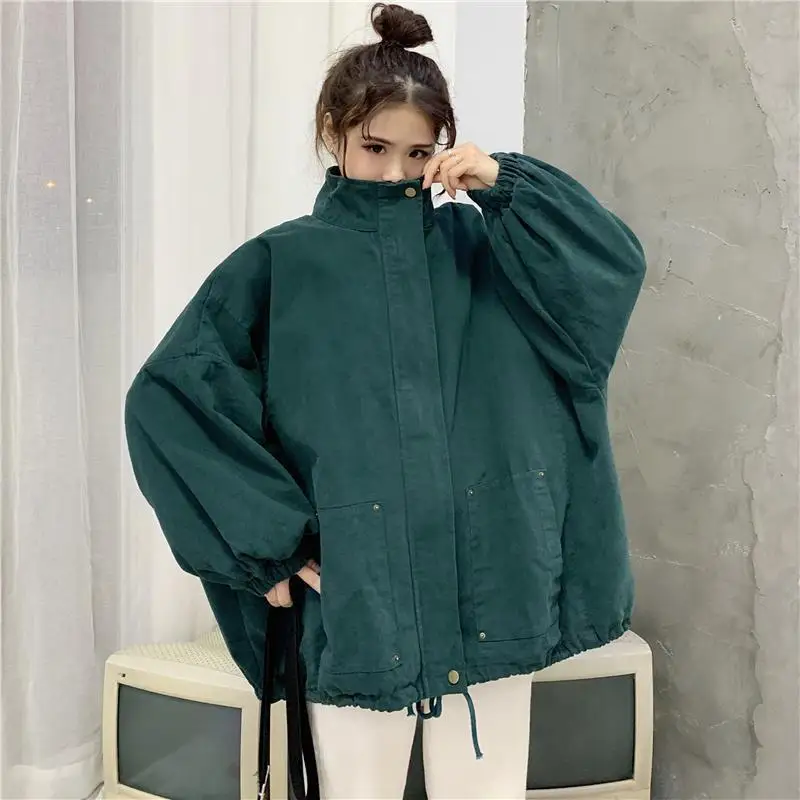 Spring Autumn Korean Version 2025 Loose Mid-length Drawstring Zipper Style Internet Celebrity Long-sleeved Jacket for Women