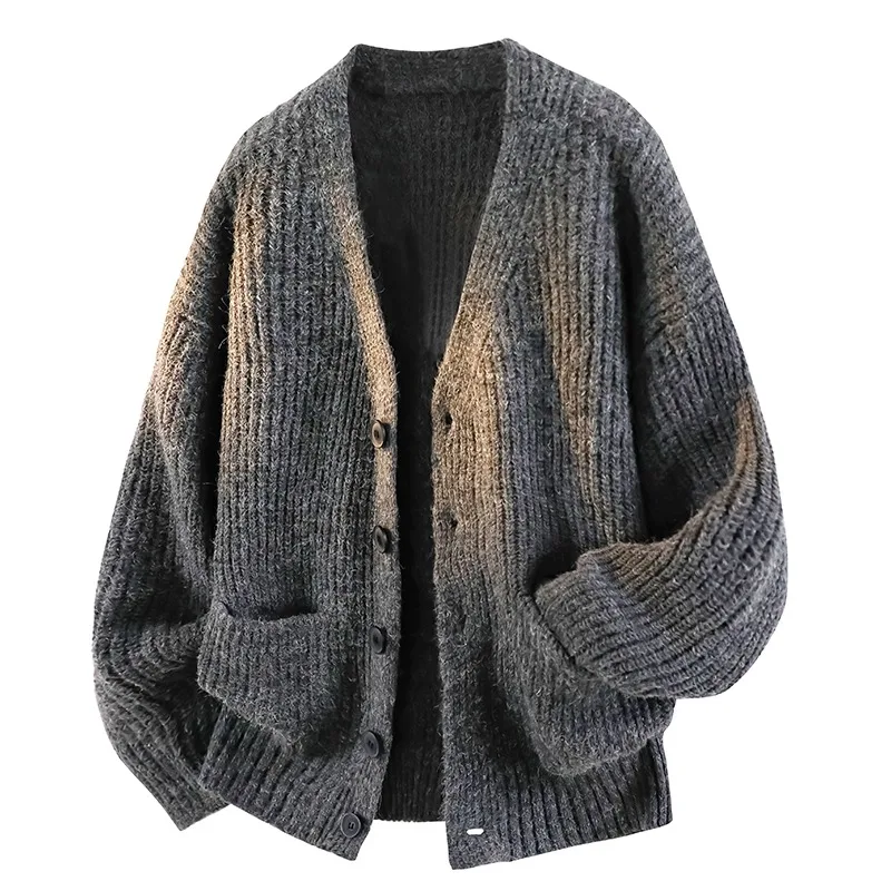 2026 Autumn Winter New V Neck Cardigan Sweater Men Loose Versatile British Style Simple Knit Outerwear Long Sleeve Tops