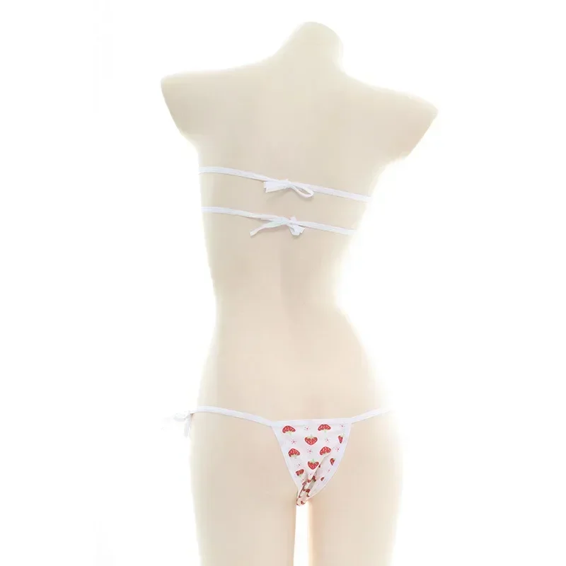 Japanese Anime Mini Micro Bikini Set Strawberries Print Bandage Swimsuit Costume Women Sexy Lingerie Swimwear Underwear