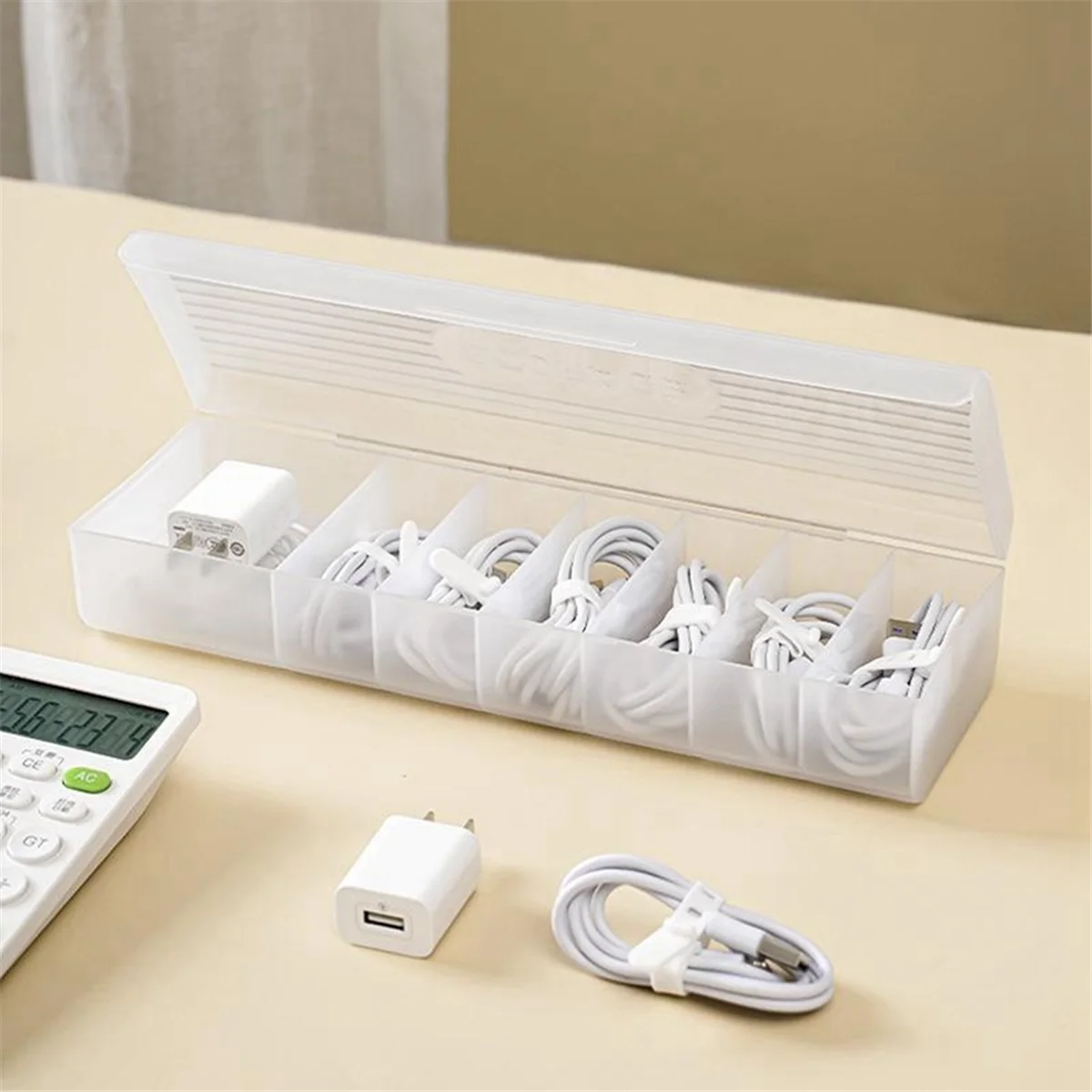 B-Transparent Data Cable Storage Box Plastic Data Line Storage Container for Desk Headset Stationery Storage