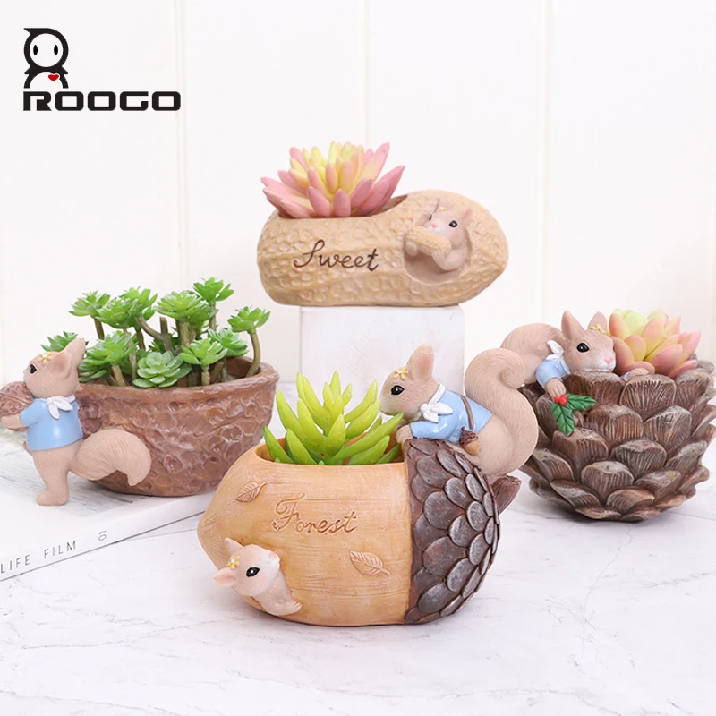 

Roogo Nuts House Plant Pot Resin Pots For Flowers Small Succulents Planter Cute Animal Bonsai Pot For Home Garden Decoration