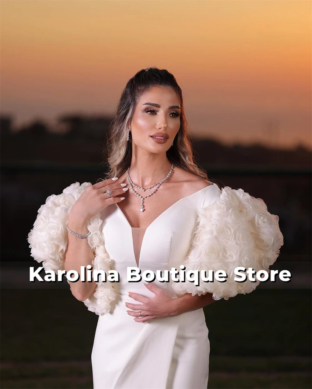 Atractivo vestido de noche mujer elegante 2025 flores blancas sirena dividida árabe vestidos de fiesta de boda vestidos de noche personalizados
