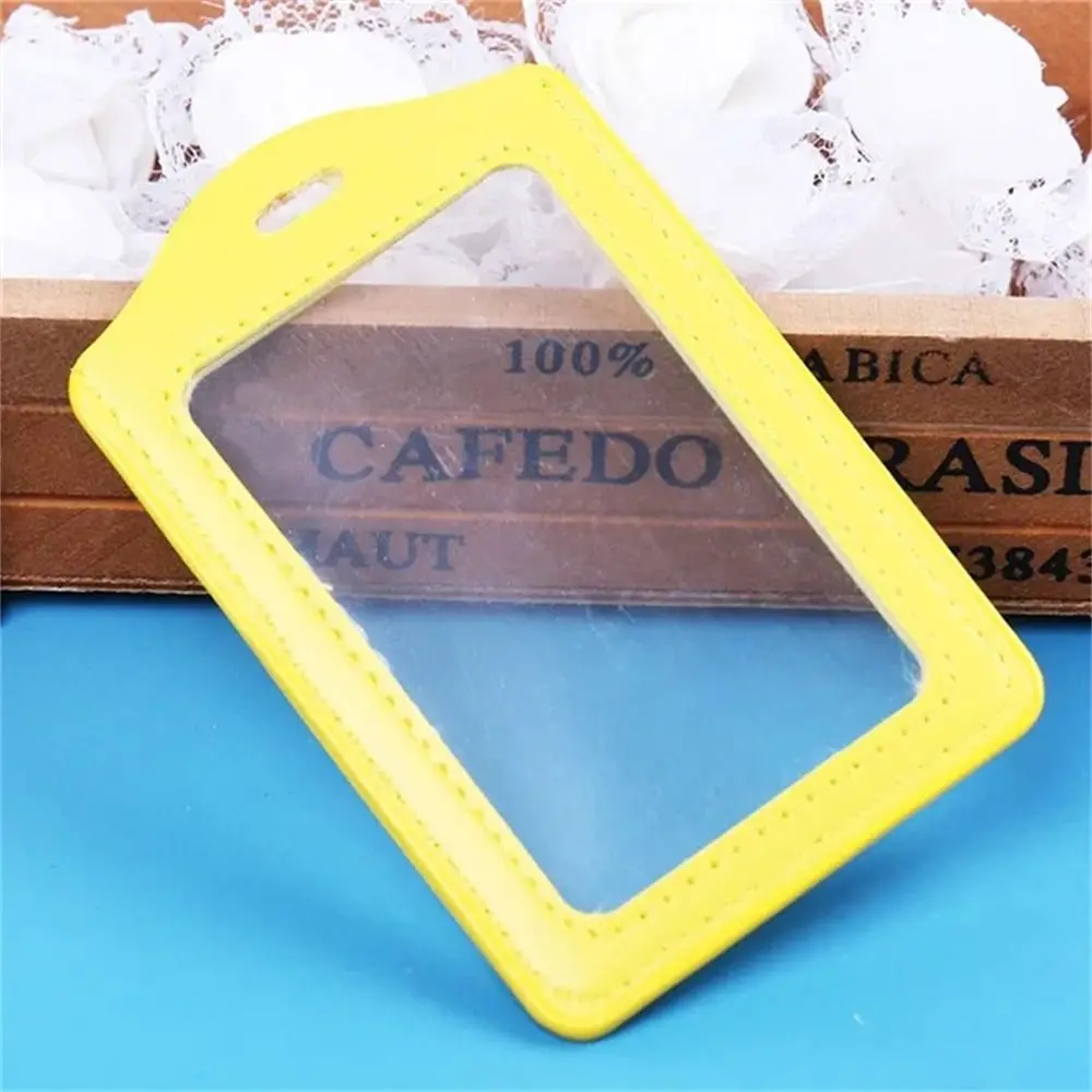 PU Leather ID Badge Case Transparent Work Identity Business Card Holder Employee Card Double-Sided Name Card Cover