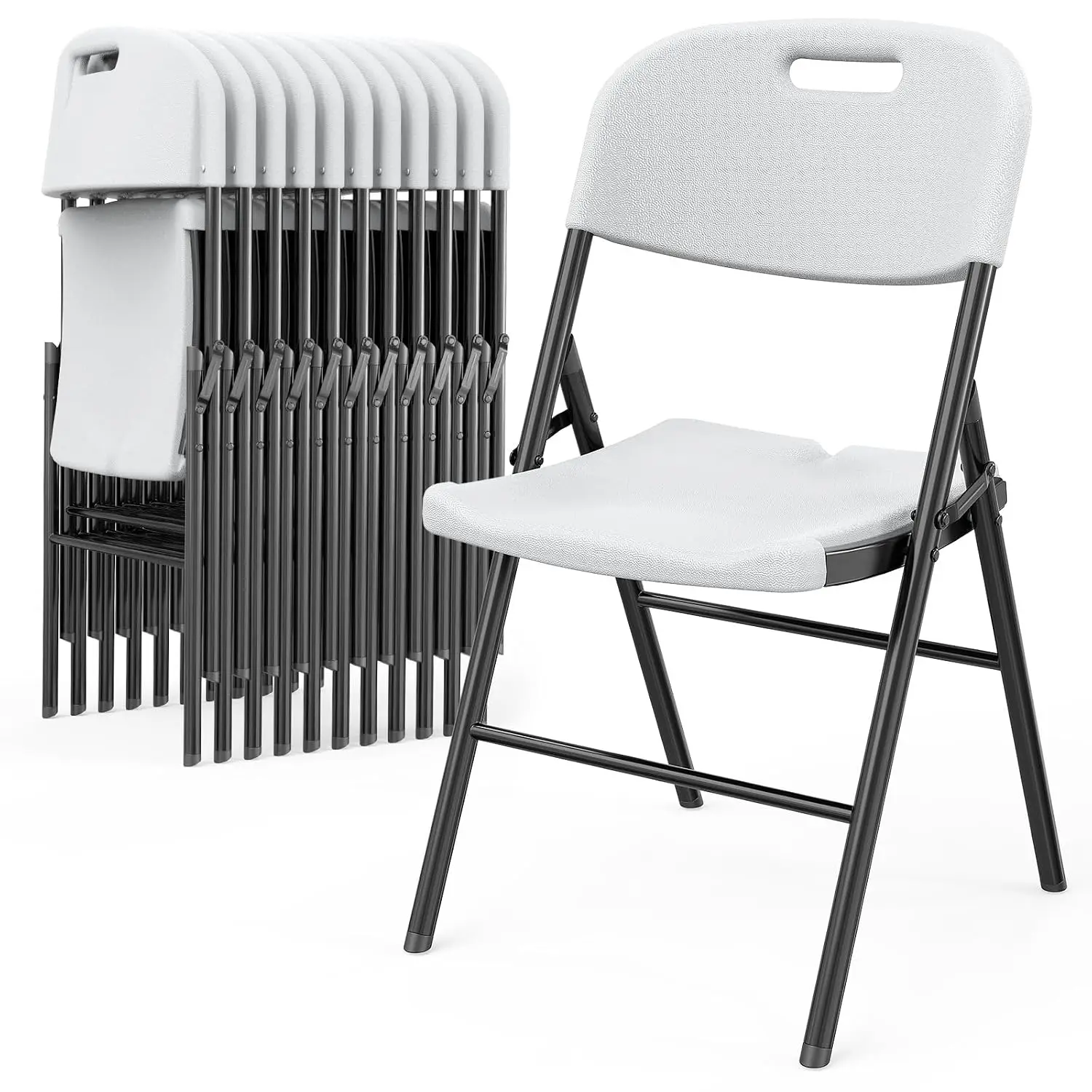 Folding Chairs, Heavy Duty Foldable Chair Portable HDPE Plastic Seat with Steel Frame for Indoor Outdoor Dinning Party Wedding S