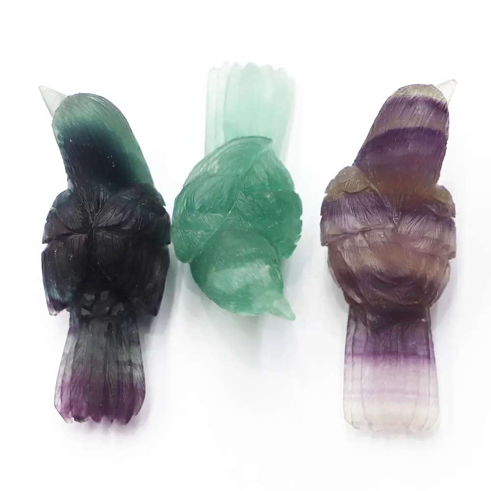 New Natural Fluorite Magpie Healing Statue Carved Crafts Ornaments Fashion Jewelry Home Office Tabletop Trinket Decoration Gifts