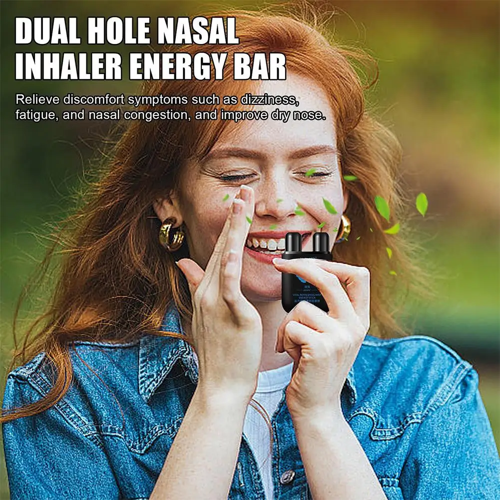 Nasal Inhaler Essential Oils Energy Bar Natural Aromatherapy Inhaler Stick Provides Fresh Cooling Sensation Boosts Focus 2 Holes