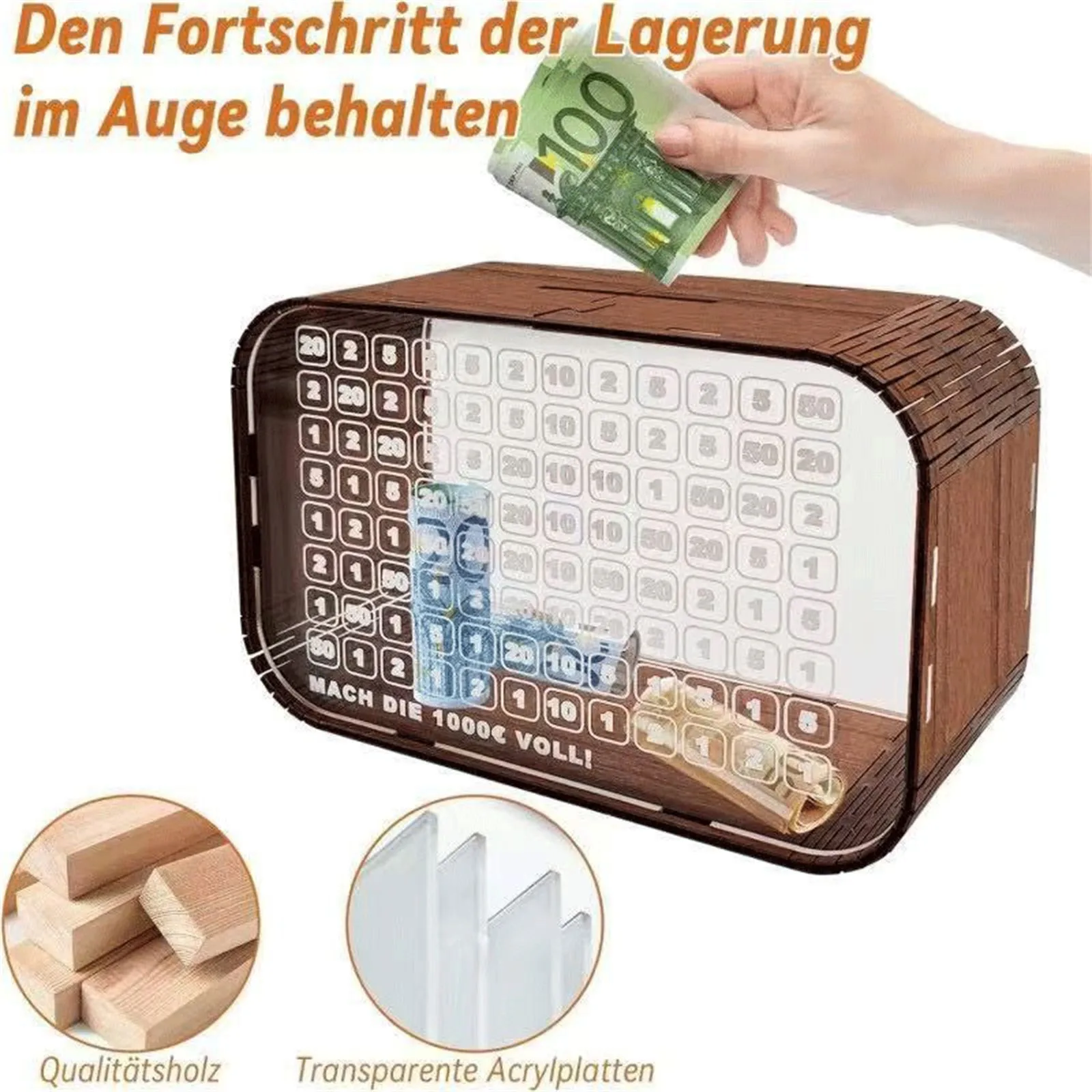 صندوق توفير خشبي شفاف صندوق نقود أكريليك صندوق حفظ النقود الشفاف صندوق المال للبالغين والأطفال صندوق تخزين النقود
