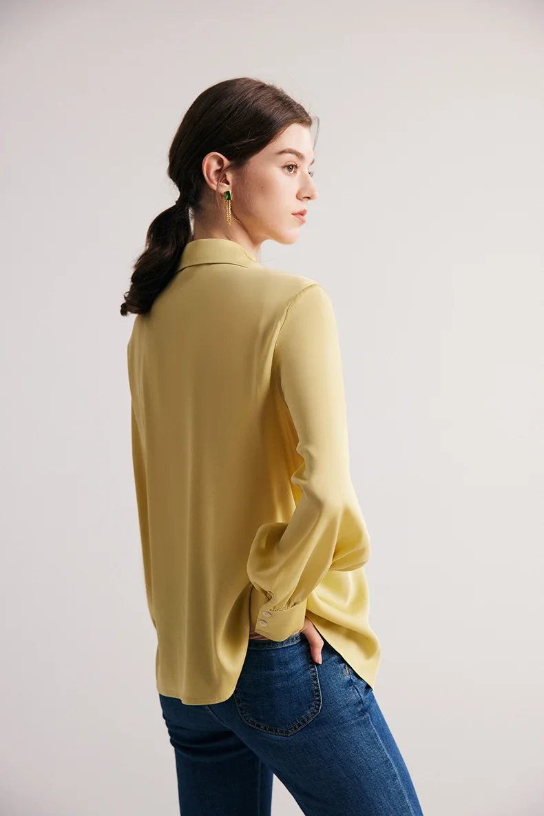 Women's Natural Shirt Turn Down Collar Long Sleeves Flap Elegant Fashion Blouse Tops