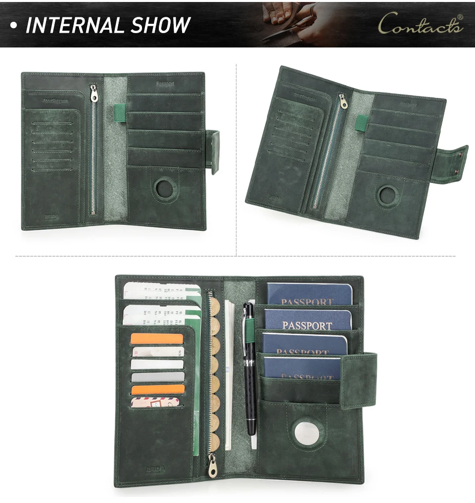 Familien-Passporttasche aus echtem Leder mit Anti-Verlust-Airtag-Etui, Reisepasshülle für Karten, Stifthalter, Reisepass, Reise-Clutch – Detail 6