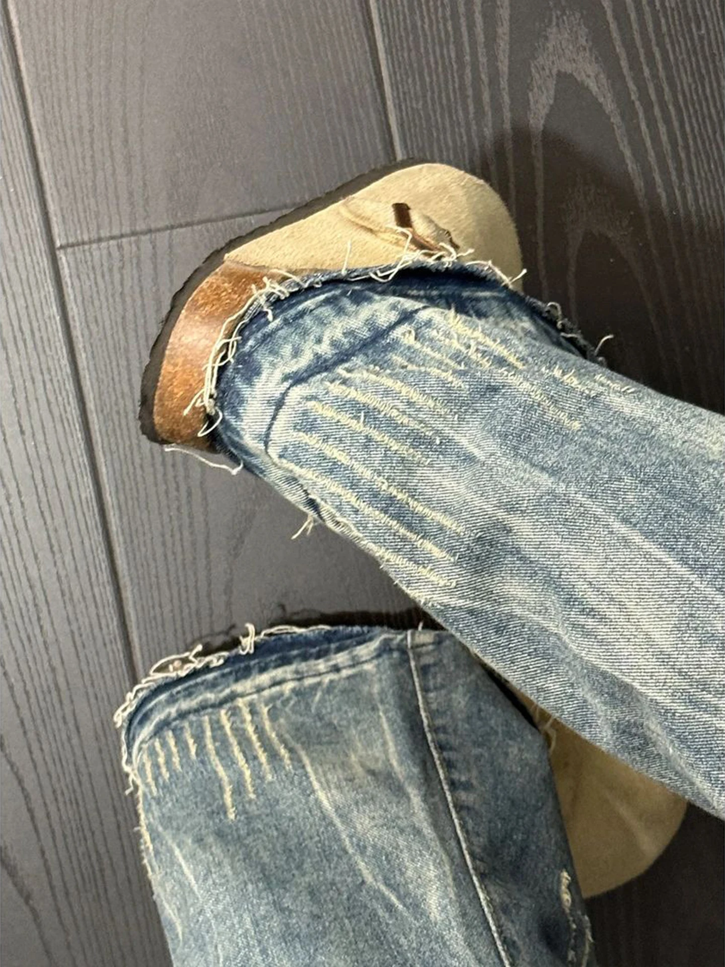 

Мужские летние джинсы Haome American High Street с эффектом потертости, синие, прямого кроя, расклешенные, в стиле ретро