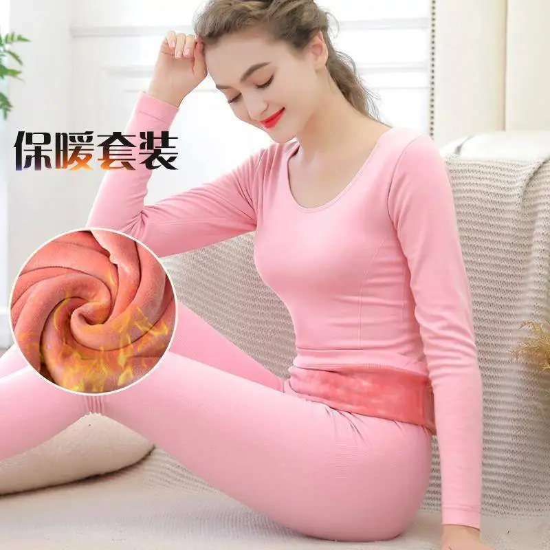 Ladies Thermal Underwear Set Body Shaper Winter Clothing Lingerie Set Long Johns O-Collar Bottoming Women Thermal Shirt Pant Set