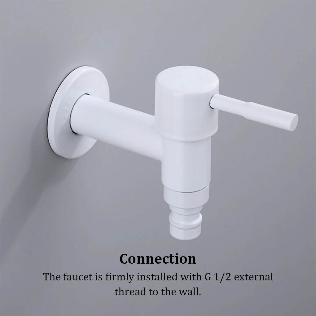 Wall Mounted Faucet Single Cold Sink Tap Lengthen Bibcocks Faucets Lightweight Water Taps Washing Machine  White/Lengthen