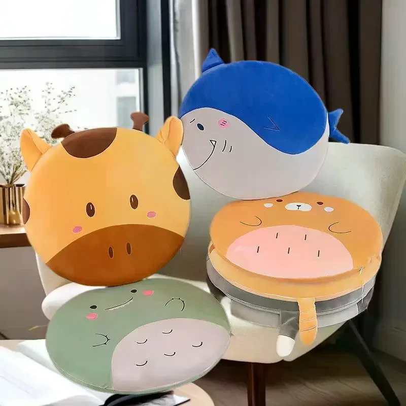 1 Buah Bantal Kursi Kantor Busa Memori Pegas Motif Kartun, Dapat Dilepas dan Dicuci, Bantal Duduk Bulat Beludru Elastis Motif Hewan