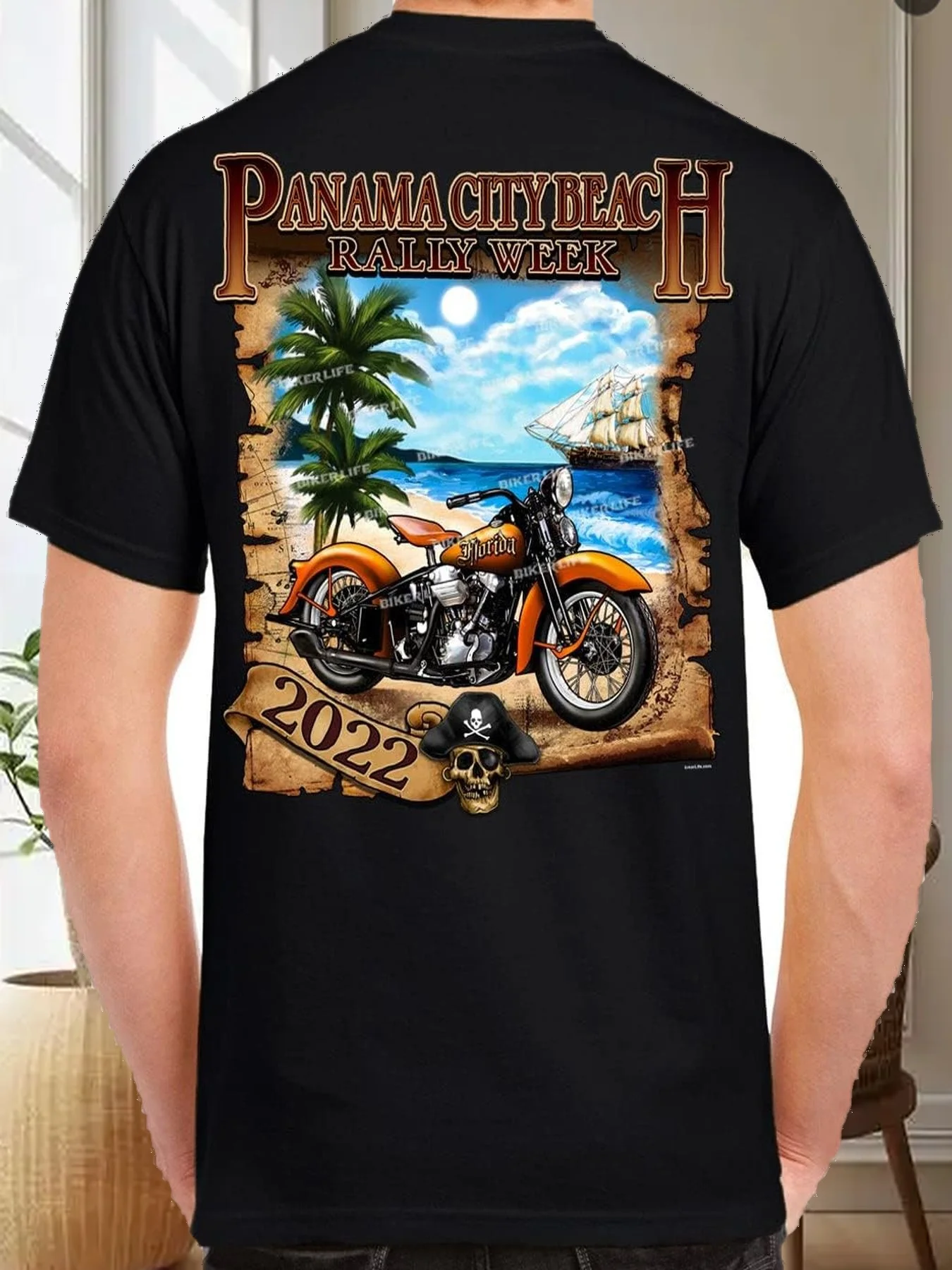 

Biker Life Clothing 2022 Panama City Beach Rally Week Pirate Beach T-Shirt