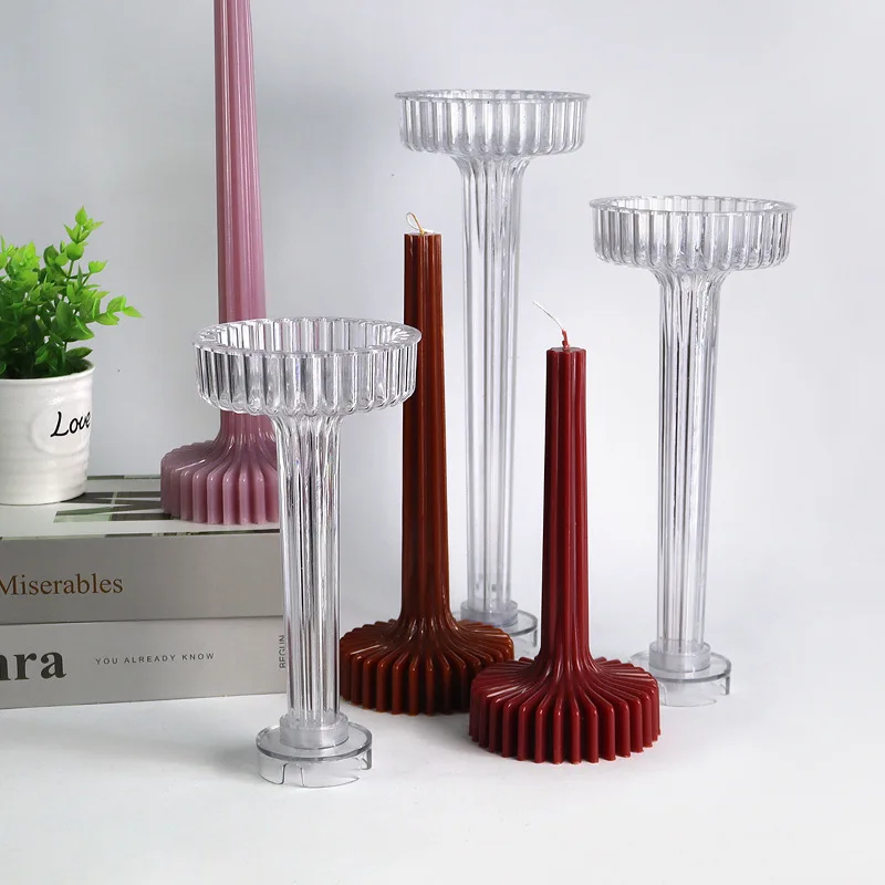 3D Vase Shaped Candle Mold DIY Striped Column Scented Candle Making Tool Acrylic Plastic Mould Pot Wholesale Home Decoration