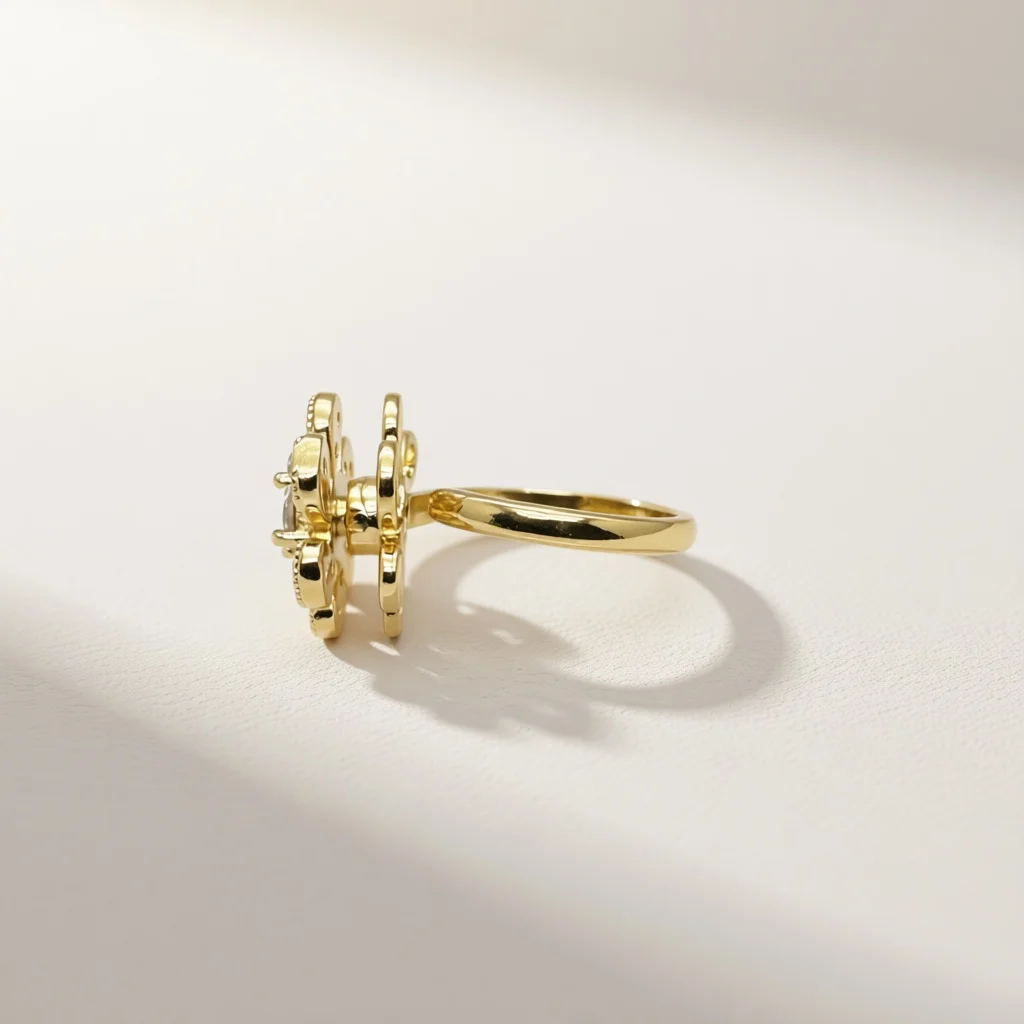 Golden Korean Daisy Lady, freely rotating pressure reducing adjustable ring, fashionable wedding daily jewelry gift