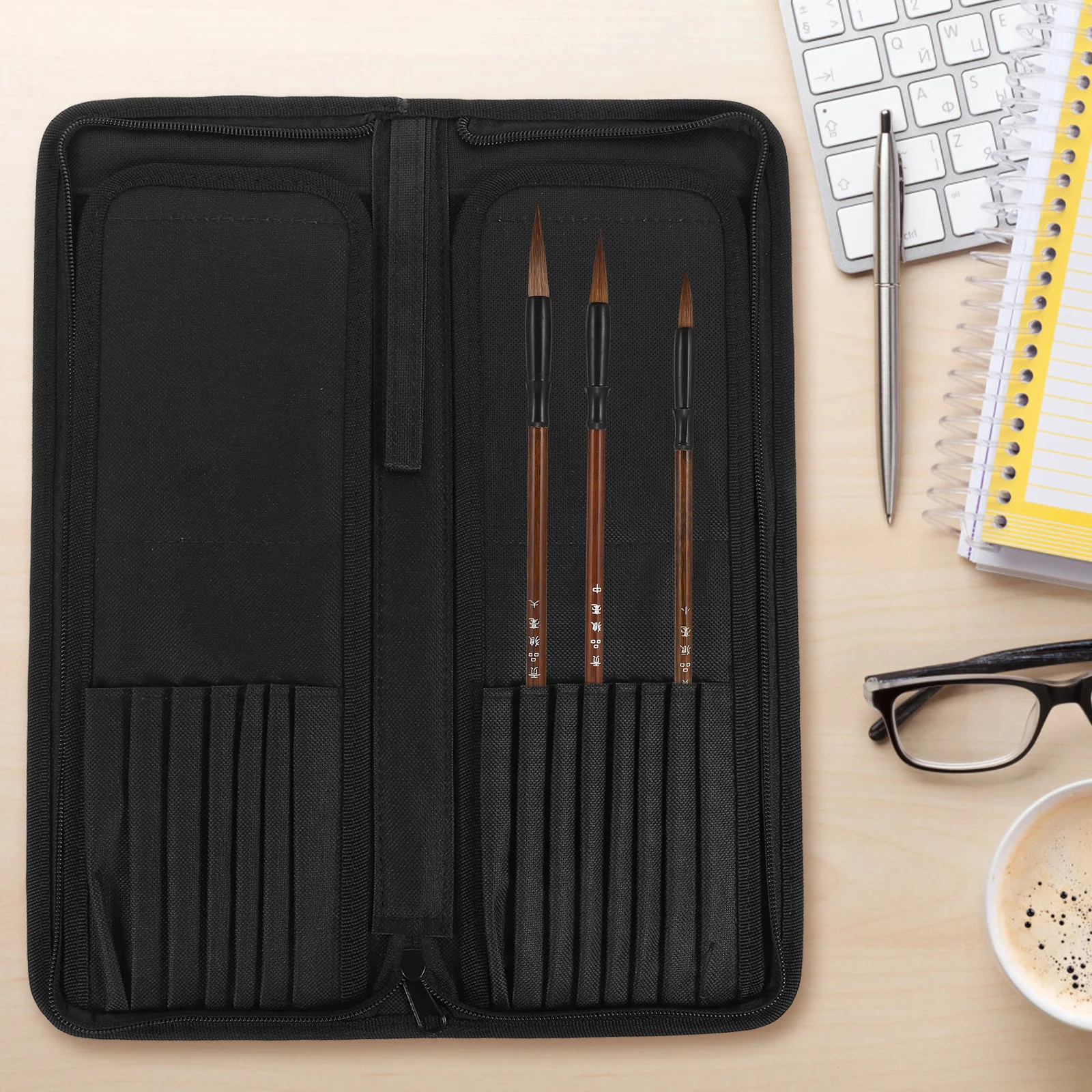 Paint and Create Easel Case Pencils Brush Rollup Zipper Black Storage Canvas Pouches