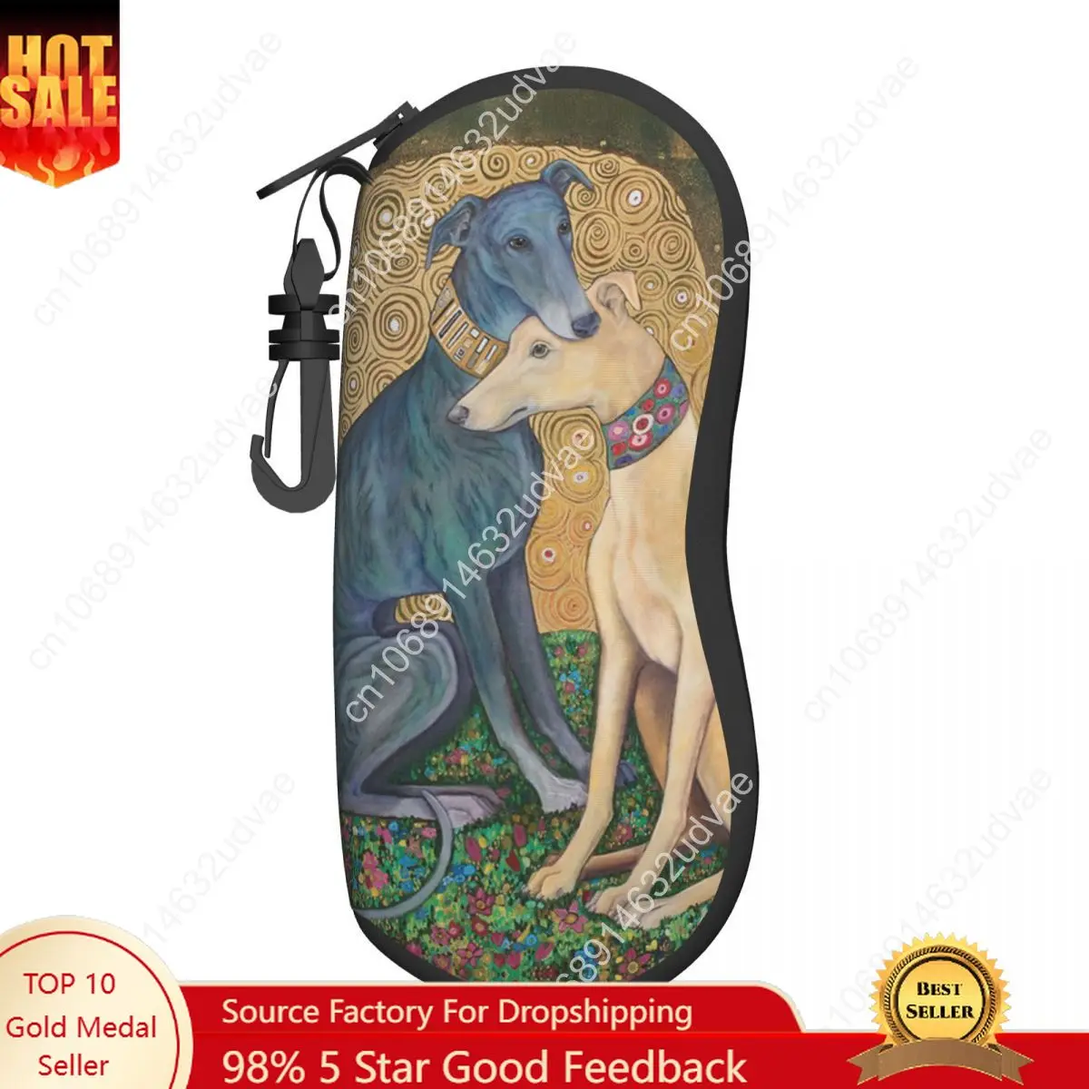 

Custom Gustav Klimt Greyhound Dog Art Glasses Case Stylish Whippet Sihthound Dog Shell Eyeglasses Case Sunglasses Box
