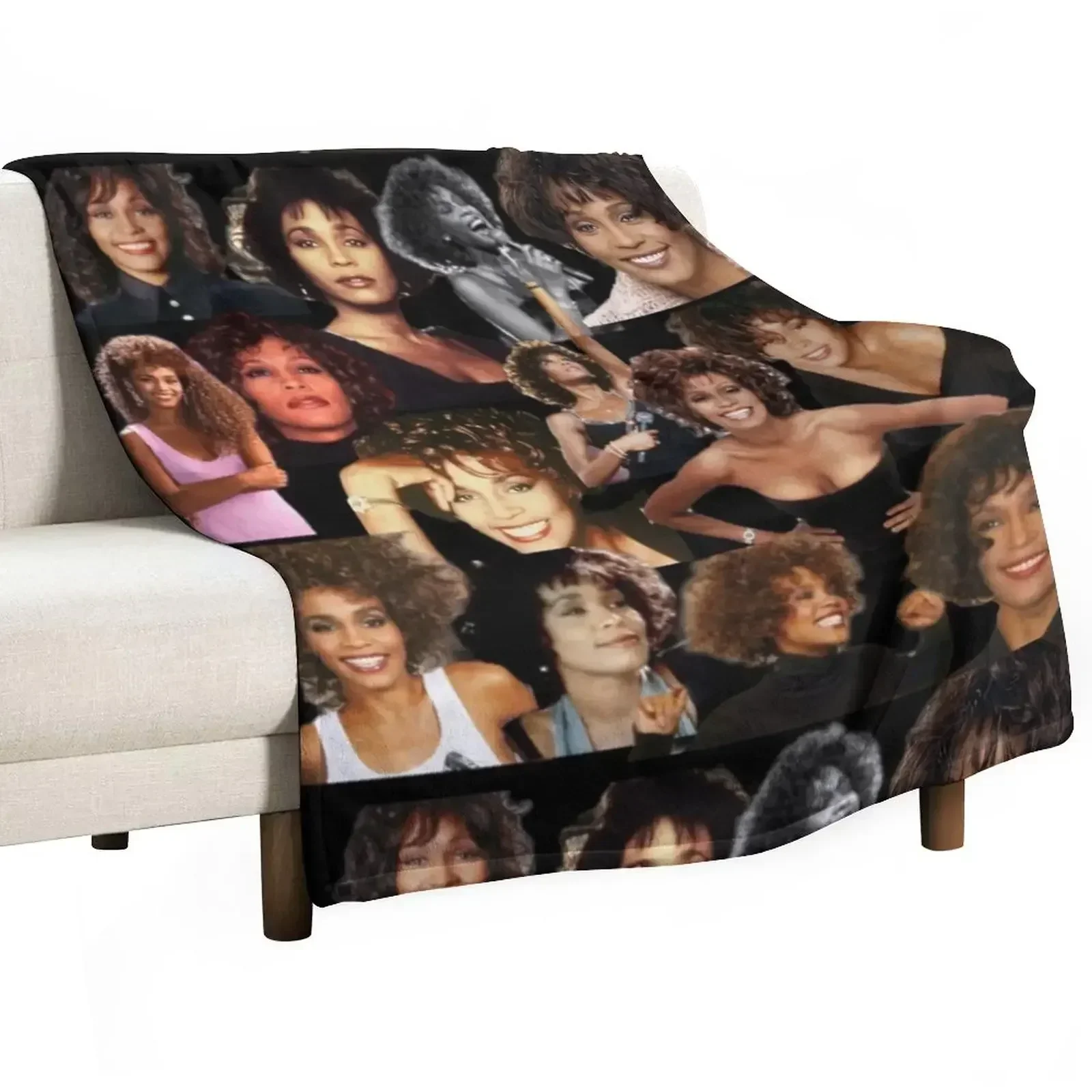 Whitney Houston Collage Throw Blanket Plaid on the sofa Moving funny gift Furrys Luxury Designer Beach Blankets