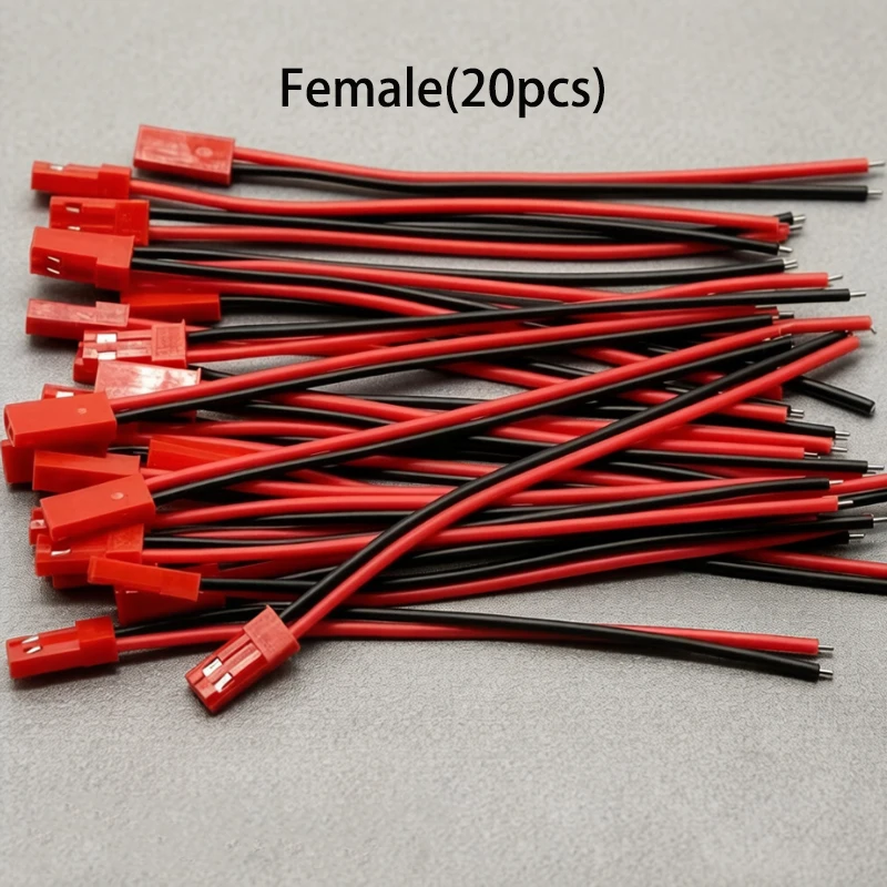 20 Stück männliche und weibliche Steckverbinder, JST-Steckerkabel, DIY 2-poliger Steckverbinder, 2,54 mm Abstand, roter und schwarzer Anschlussdraht, 10 cm/30 cm – Detail 14
