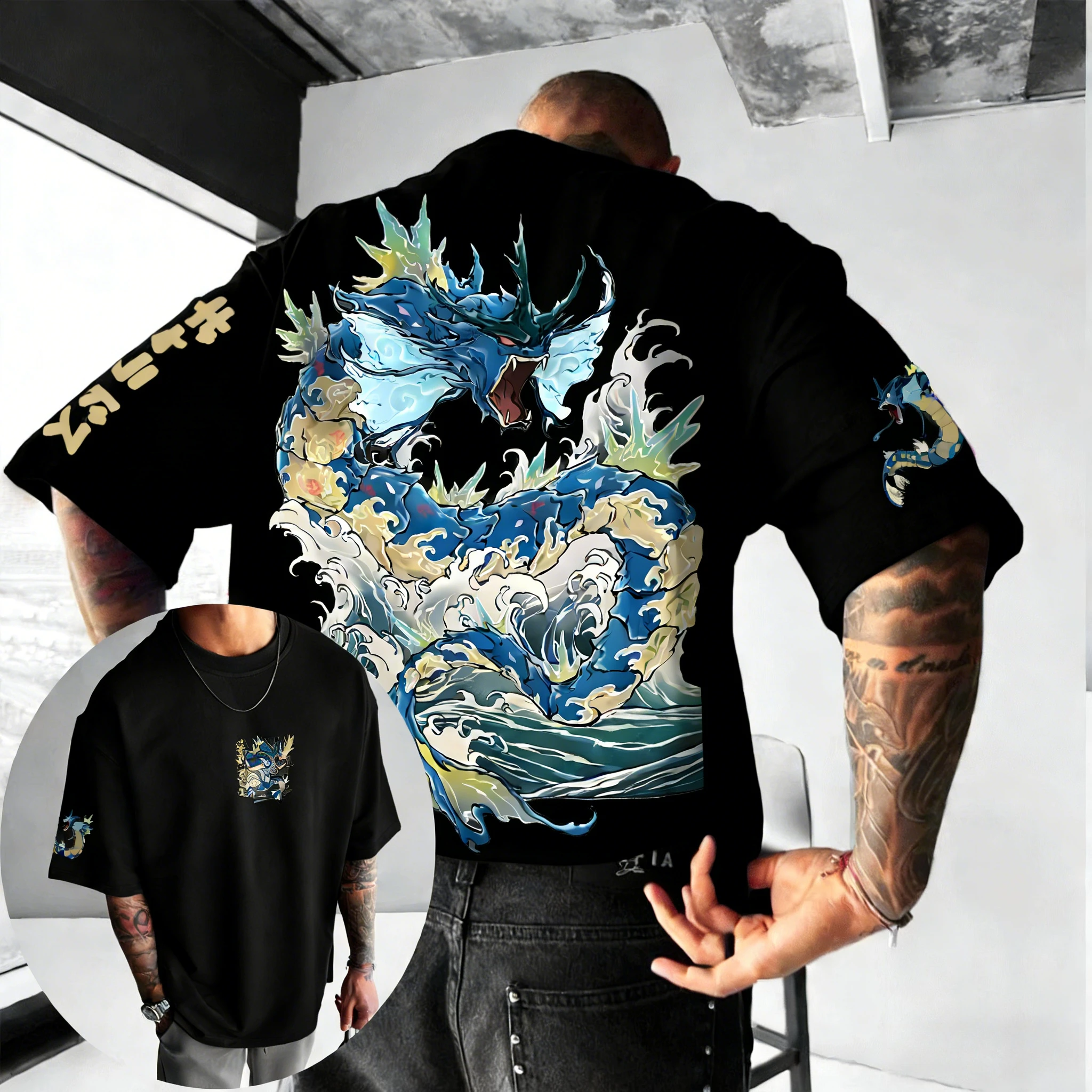 

Футболка унисекс Pokémon Co, коллаборация, летняя новинка 2026, с принтом Гардоса, оригинальный стиль, свободный крой, повседневная, для родителей и детей