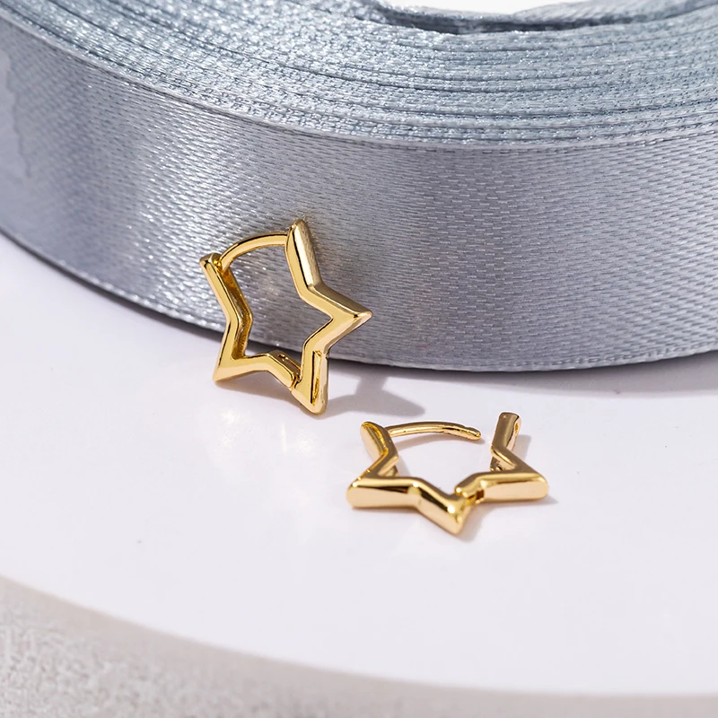 Statement Gold Color Plated Bold Star Hoops Tarnish Resistant  For Women Huggies Earring Piercing Accessory Jewelry Gift