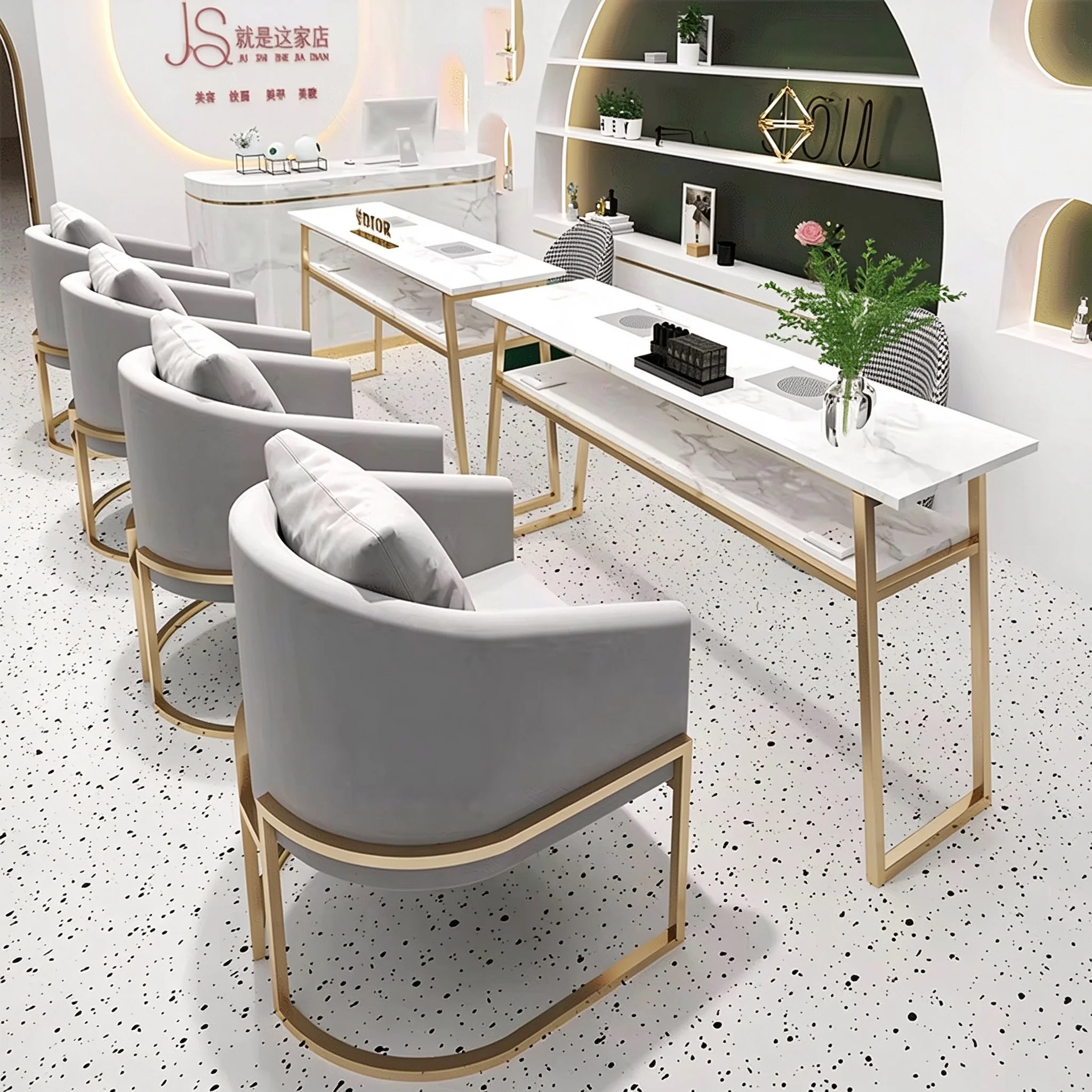Modern Nail Salon Furniture Set Custom Color Manicure Table and Chair for Beauty Shop