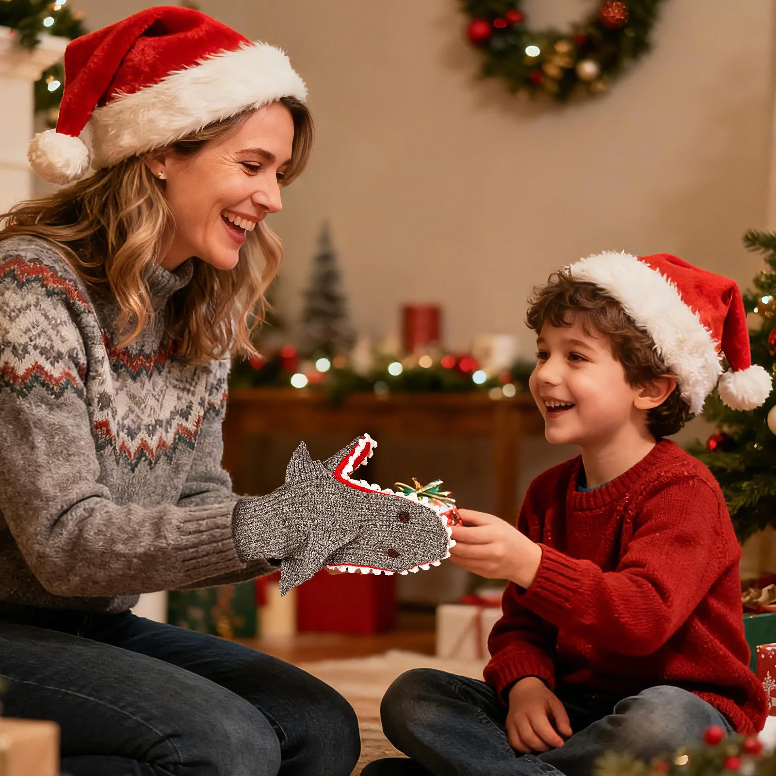 قفازات القرش الاحترار الكرتون شتاء دافئ الحيوان لينة قفازات متماسكة اليد النساء الرجال عيد الميلاد عيد الهالوين