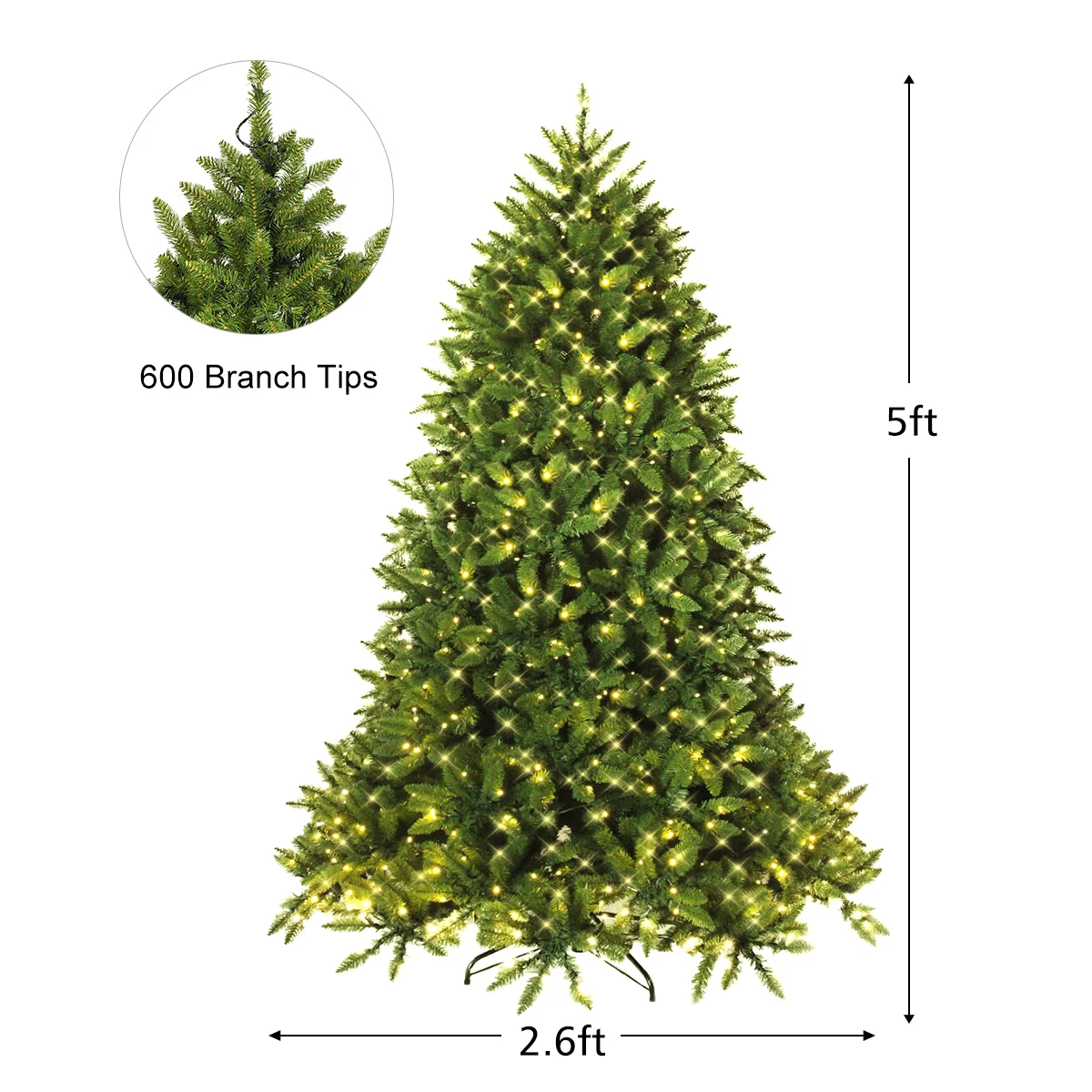 Costway 5ft Pre-lit PVC Christmas Fir Tree Hinged 8 Flash Modes