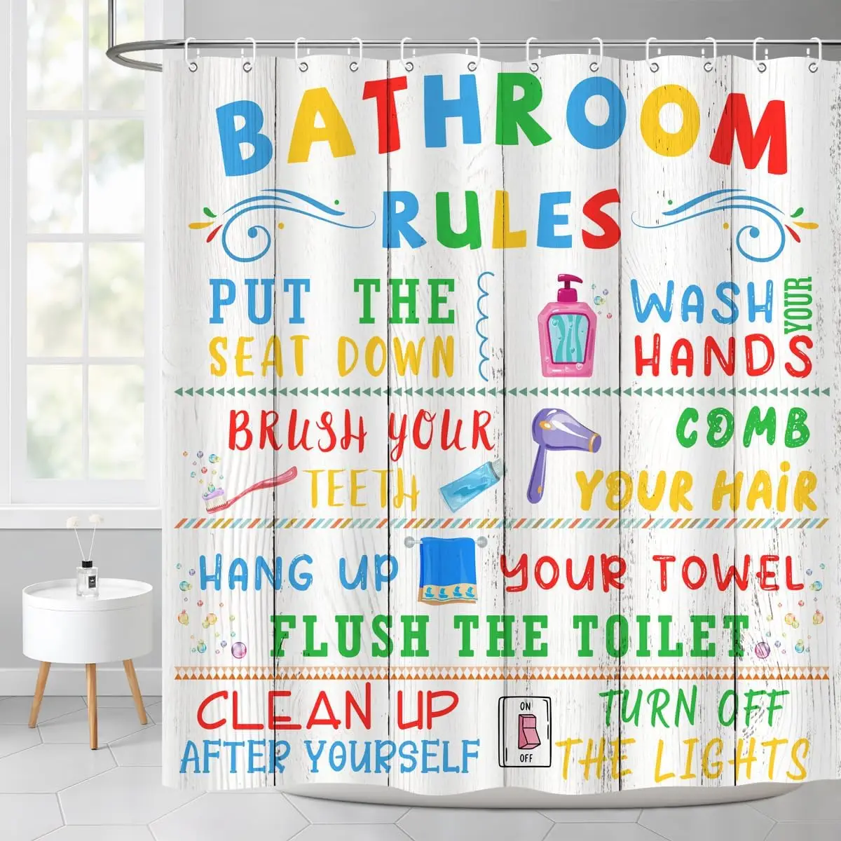 

Funny Bathroom Rules Shower Curtain Liner Waterproof Polyester Novelty Decor for Modern Home Guest Bathroom Stall