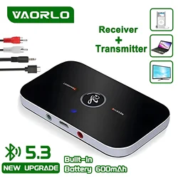 Upgraded Bluetooth 5.3 Audio Transmitter Receiver RCA 3.5mm AUX Music Wireless Adapter 600mah Battery for Car Computer TV Heaeds