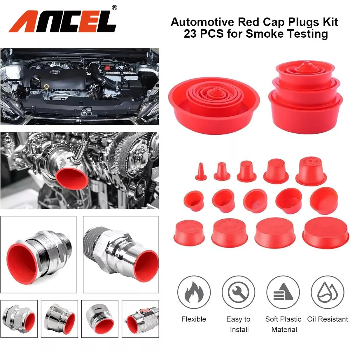 ANCEL 23 Pieces Car Smoke Leak Detector Accessories Block Cap Plugs Kit for ANCEL S100 S110 PRO S200 S300 S1000 S3000 L300 L3000