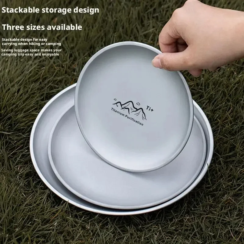 3pcs Titanium Alloy Camping Plate, Stackable Travel Cutlery, Outdoor Picnic Backpack Camping Utensils Supplies