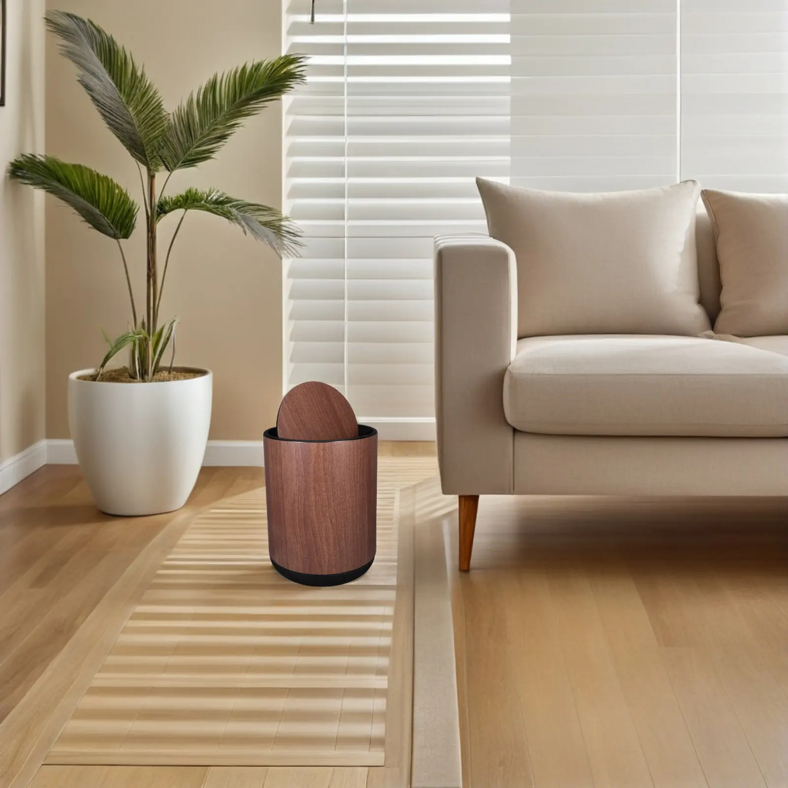 

Wood Grain Dual Layer Flip Top Trash Can Plastic Waste Basket for Home Office Bathroom Bedroom Small Garbage Bin Odor Control