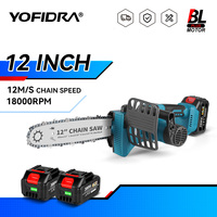 YOFIDRA 12'' 2000W Brushless Electric Saw Cordless Woodworking Garden Cutting Logging Machine Power Tools For 21V 18V Battery