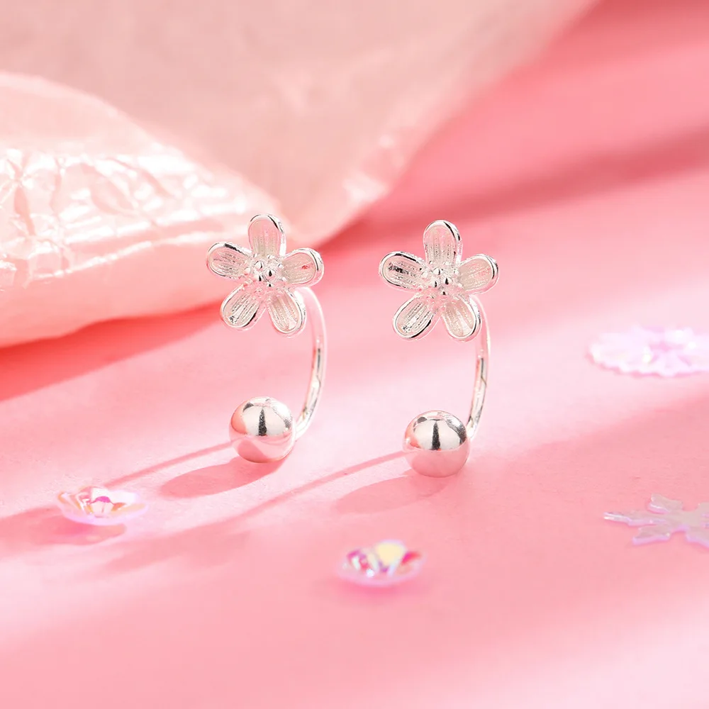 Pendientes de tuerca con forma de flor para mujer, Plata de Ley 925 auténtica, joyería fina, accesorios minimalistas de lujo ligeros