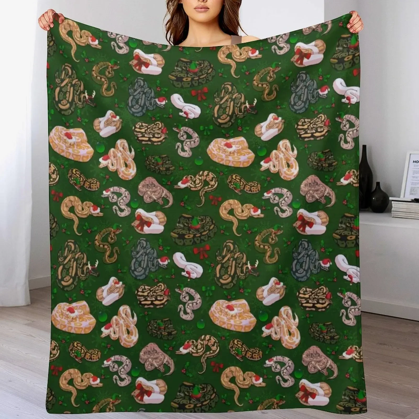 Ball Python Morph XMas Holiday Throw Blanket warm for winter Flannel Fabric Blankets