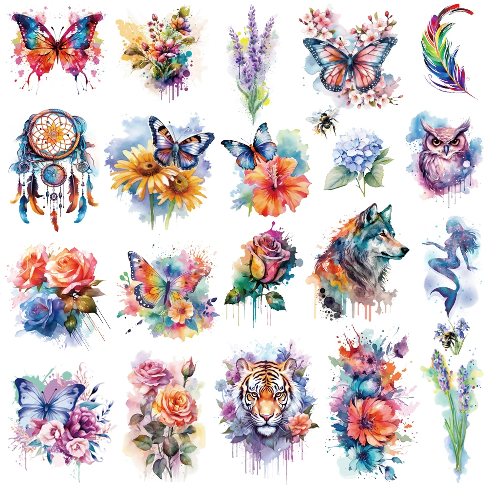 8 Sheets Large 3D Watercolor Temporary Tattoos For Women Girls-Colorful Flower Hummingbird Butterfly Realistic Long Lasting Fake