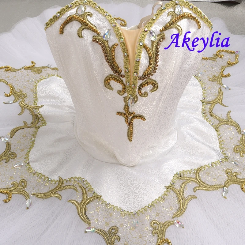 YAGP White gold professional ballet tutu competition women classical tutu pancake ballet performance adult 11 layers JN0512