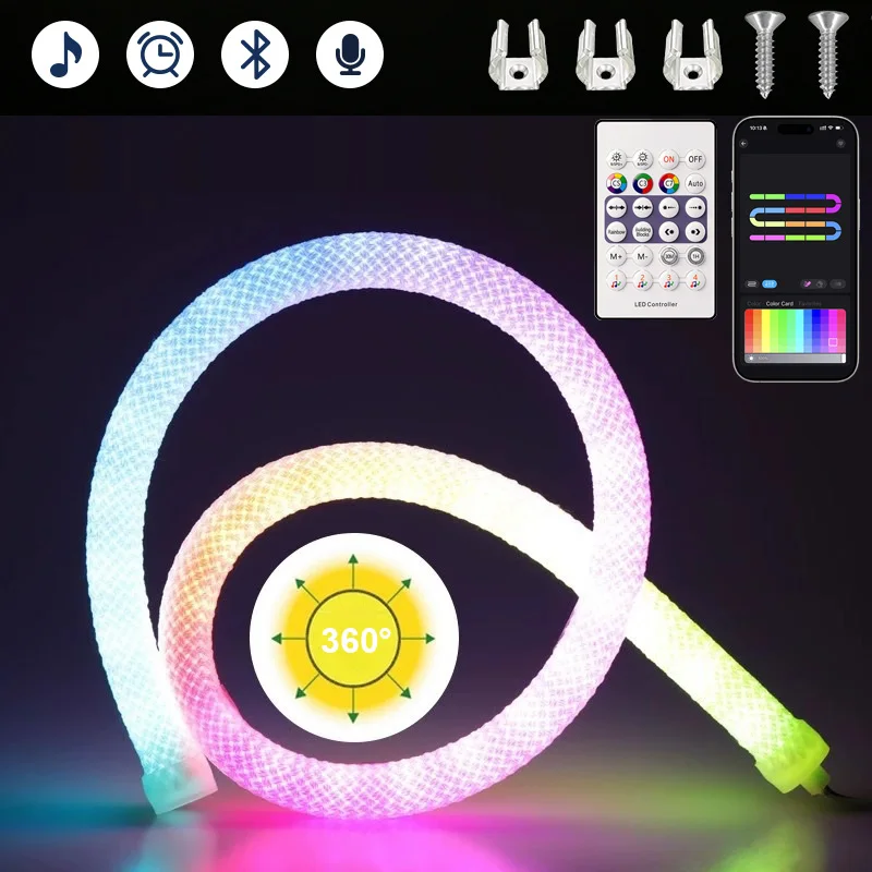 360-Grad-Rundstrahlende RGB-Neon-LED-Lichtstreifen USB 5V Bluetooth-Steuerung Smart LED-Lichtband für Raum- und Partydekoration