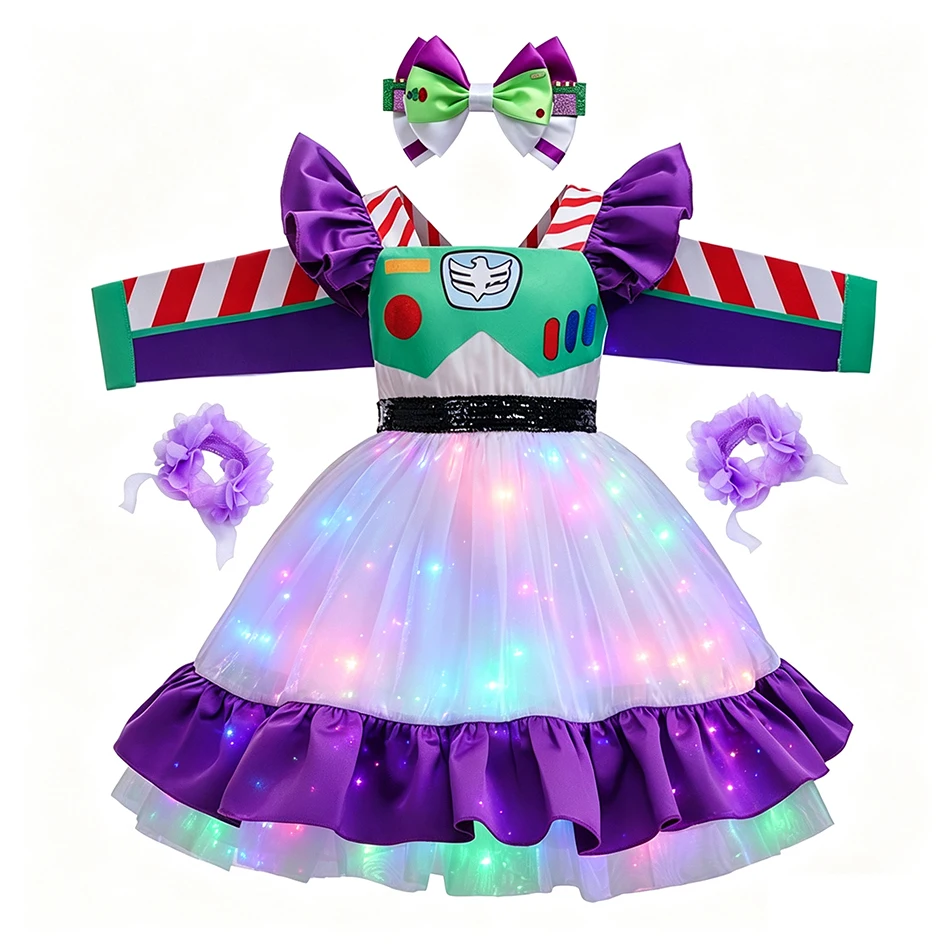 Kurzärmliges Tutu-Kleid für Mädchen mit Weltraum-Thema, Flugzeugflügel-Rüschendekor, Kostüm für Geburtstag, Halloween, Karneval, Rollenspiele