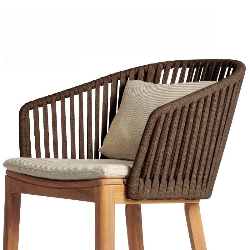 High-end outdoor bar chair rattan simple outdoor high-footed villa open-air bar homestay solid wood bar stool bar chair