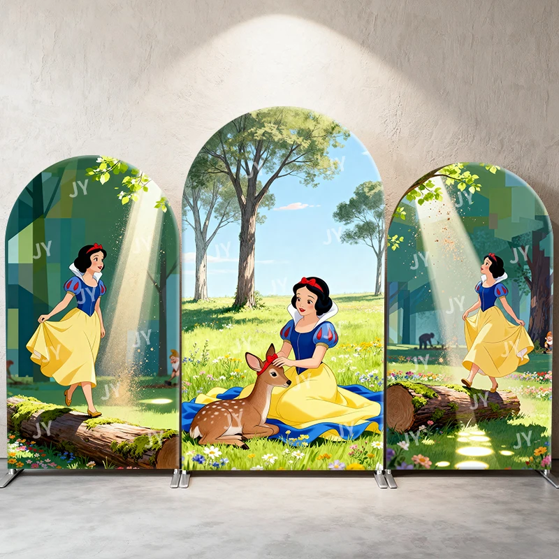 

Snow White Arch Backdrop Cover Forest Meadow Scene With Fawn Princess Theme Kids Birthday Party Photo Booth Decor Background