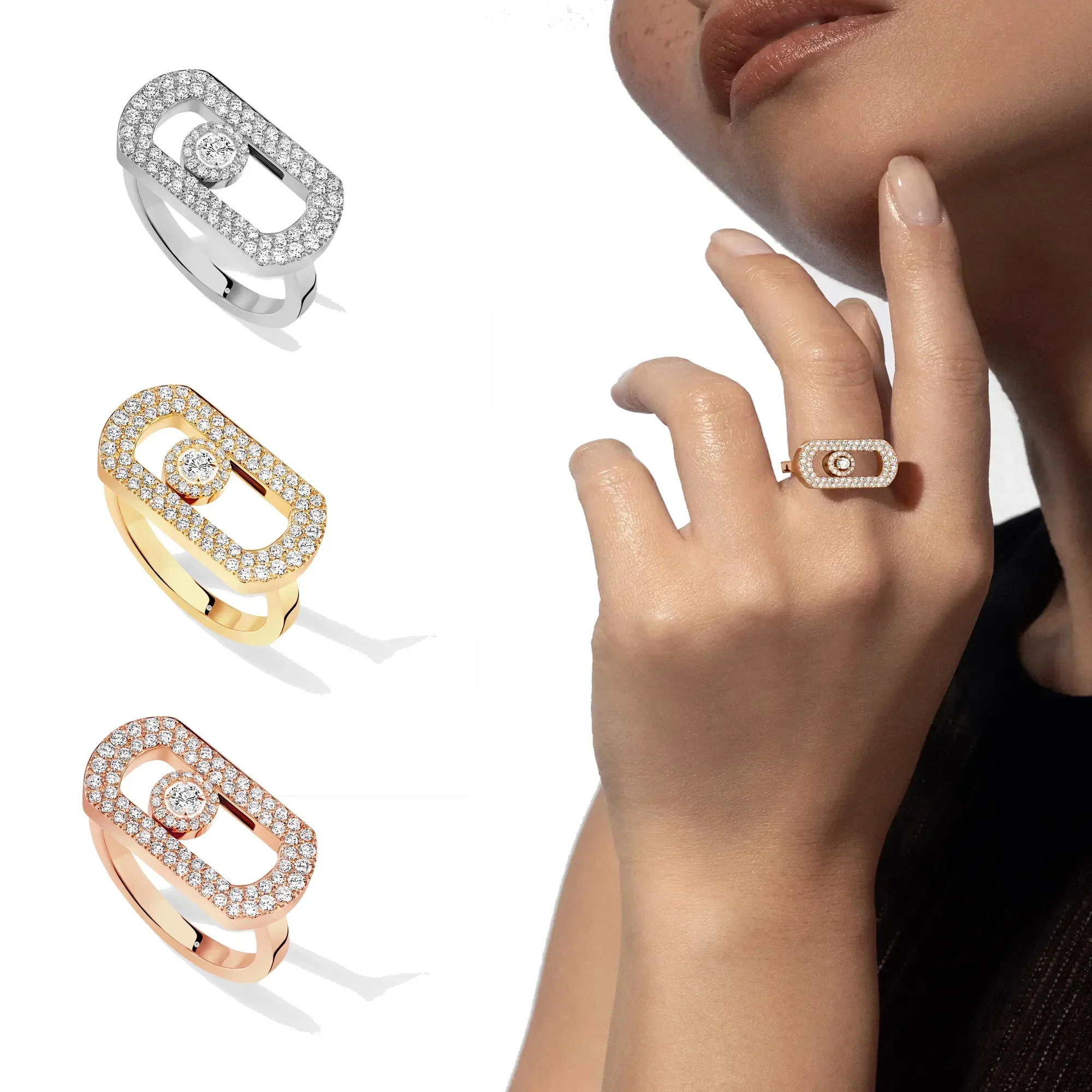 Messik-conjunto De Joyas De Plata Pura S925 Para Mujer, Sortija Deslizante Con Diamantes, Estilo Moderno, Nueva Serie SO MOVE