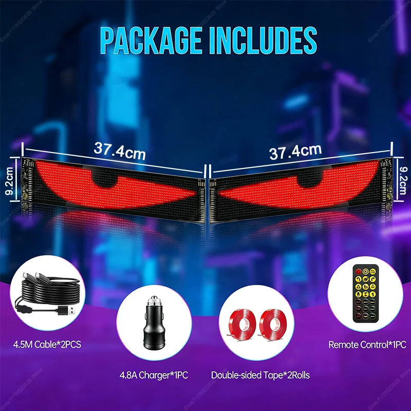 USB LED عين الشيطان عرض الزجاج الأمامي الديناميكي للسيارات شاحنة الرسوم المتحركة وامض عيون الشيطان الأمامي والخلفي الزجاج الأمامي ضوء ديناميكي #1