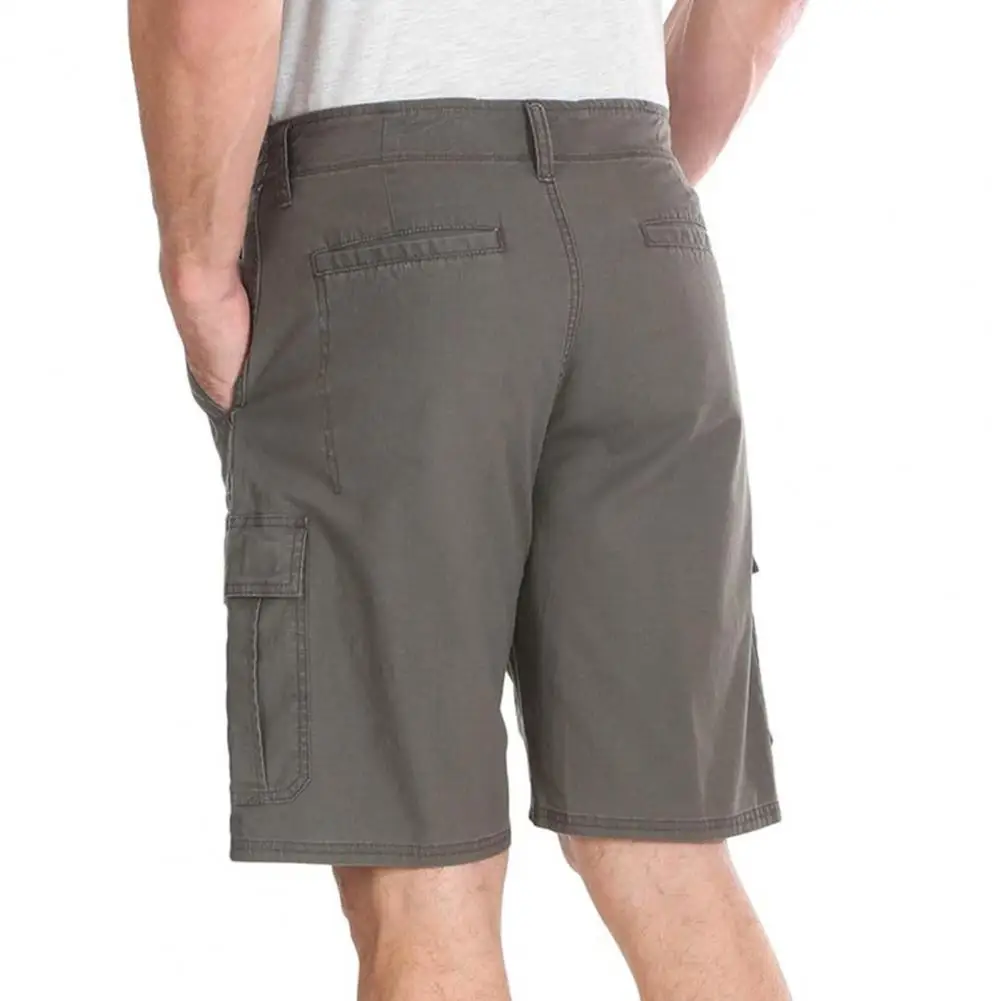 솔리드 컬러 남성 반바지 야외 등산 체육관 운동 멀티 포켓이있는 남성용 카고 반바지 운동용 통기성 패브릭 무릎