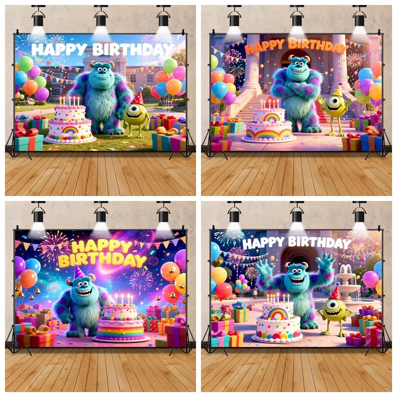 

Disney Monsters Inc Kid's Birthday Party Background Room Decoration Baby Shower Backdrop Photography Studio Cartoon Banner Props