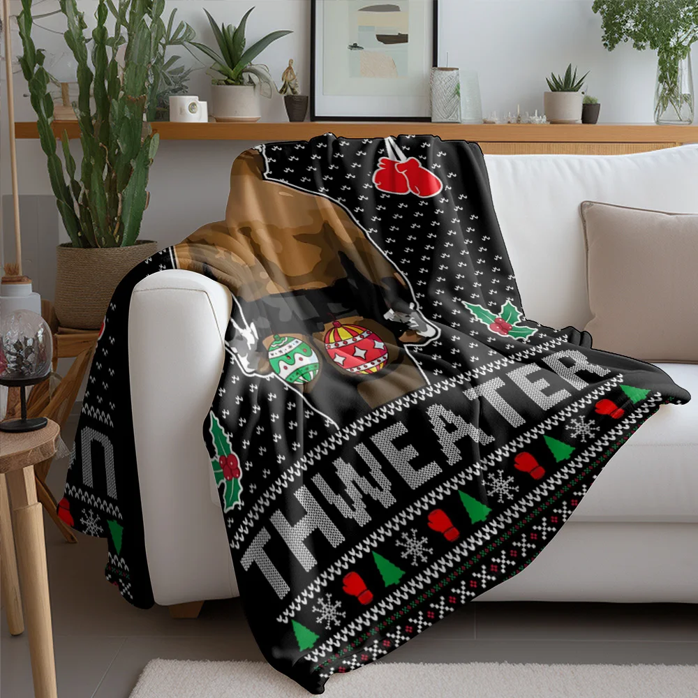 Funny Ugly Christmas Sweater Fleece Blanket, Muscle Man Back Design with Santa Hat, Humorous Party Gift for Festive Decor