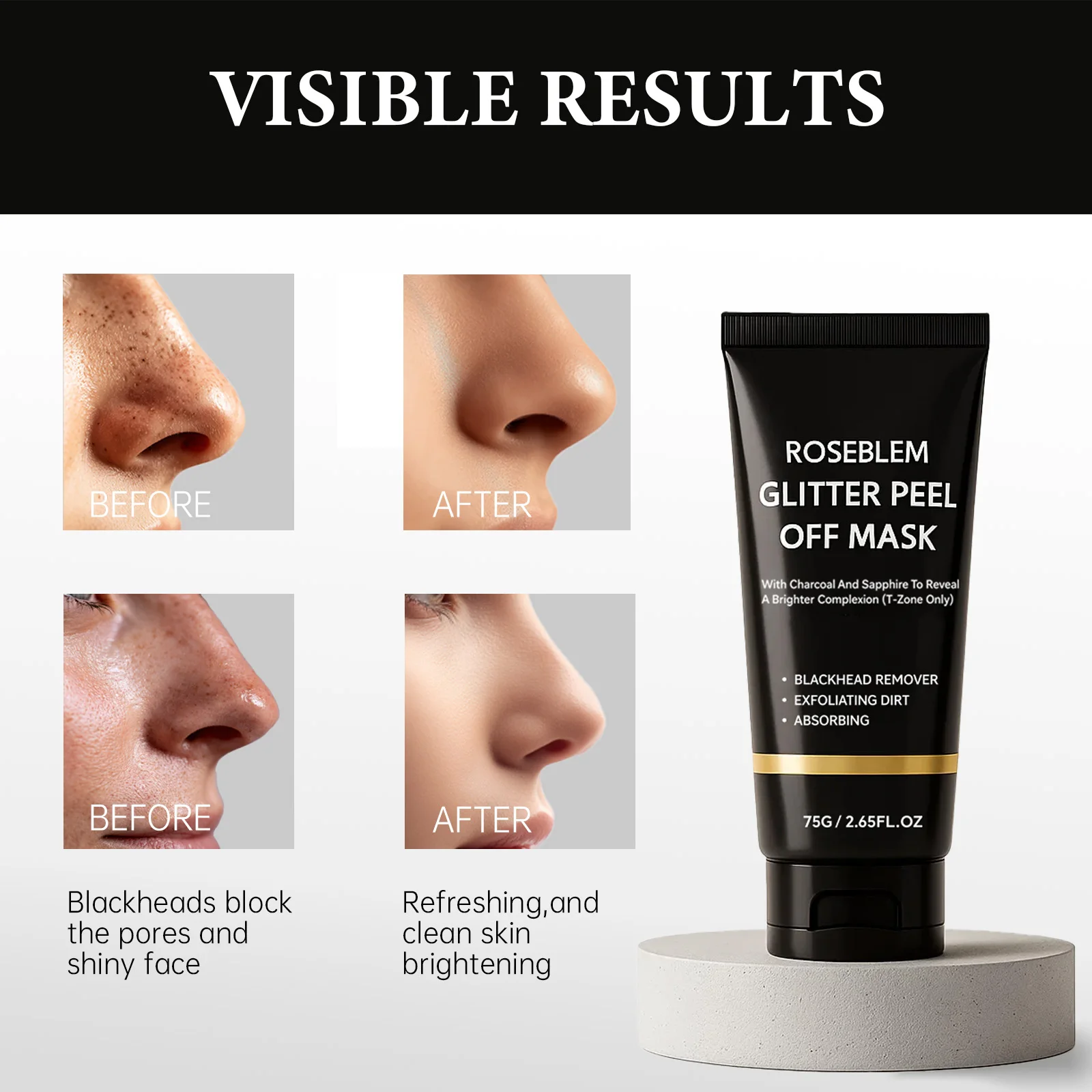 Natural Charcoal Blackhead Peel-Off Mask, Deep Cleansing, Oil Control, Suitable for Oily Skin, Unclogs Pores, Brightens Skin view 5
