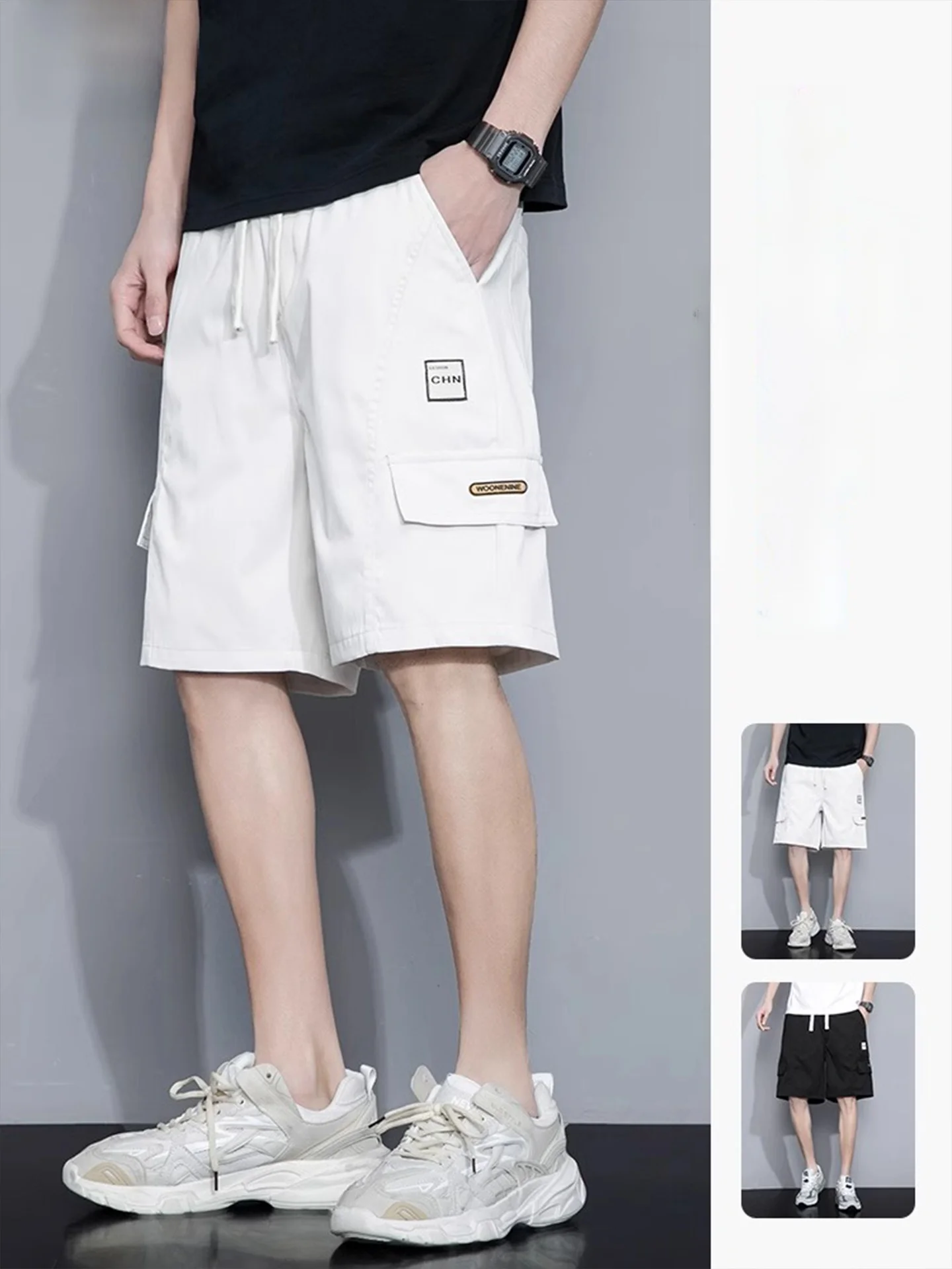 

Мужские шорты из ледяного шелка, летние, тонкие, свободные, повседневные, для работы, модные, в японском спортивном стиле, для активного отдыха, дышащие, легкие, длиной до колена.